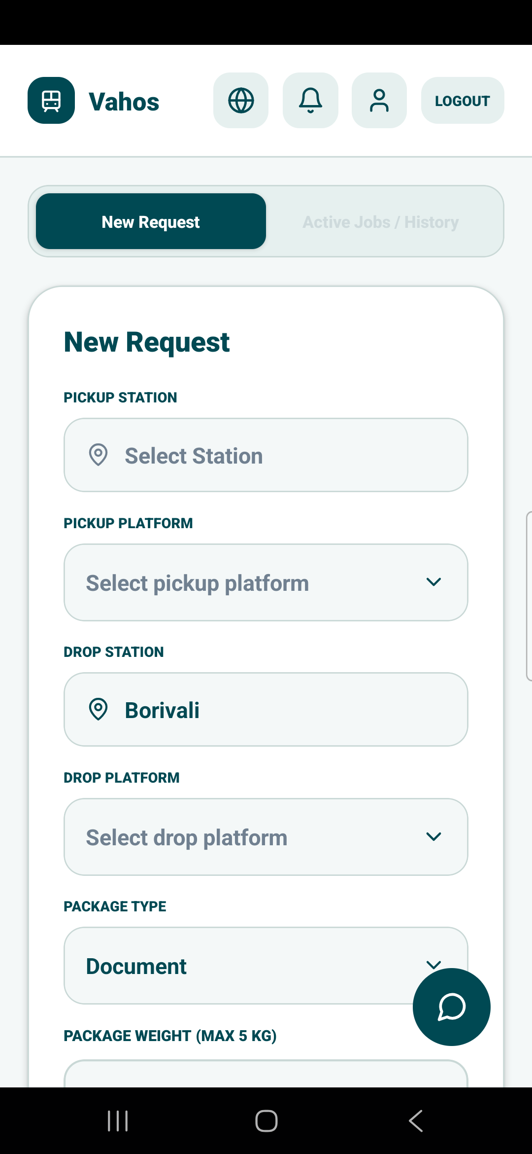 Vahos app screen preview